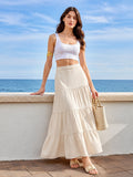 Madame Beige Tiered Rayon Blend Skirt