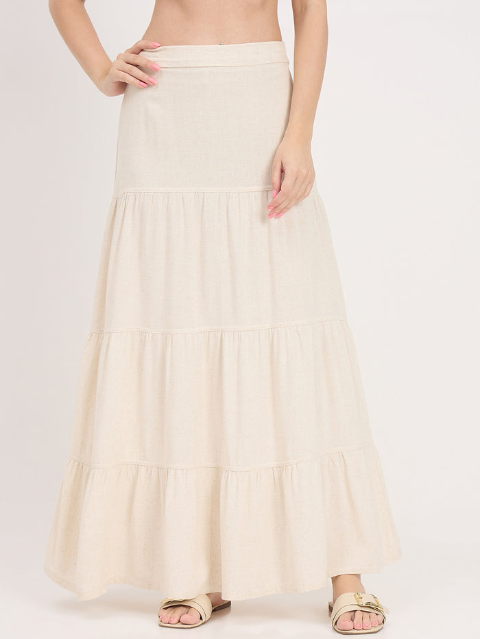 Madame Beige Tiered Rayon Blend Skirt