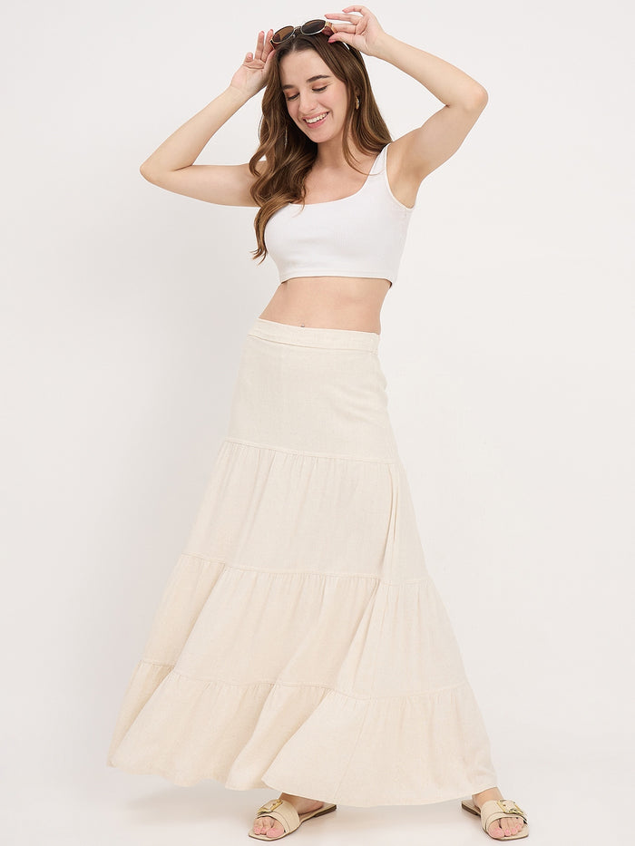Madame Beige Tiered Rayon Blend Skirt