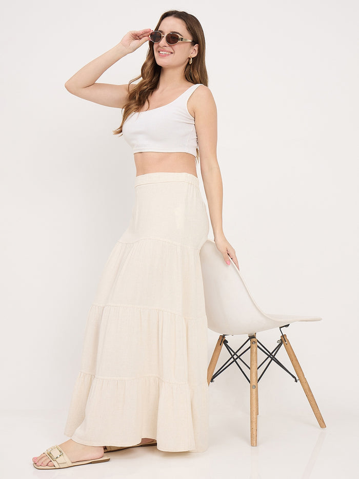 Madame Beige Tiered Rayon Blend Skirt