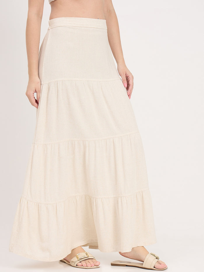 Madame Beige Tiered Rayon Blend Skirt
