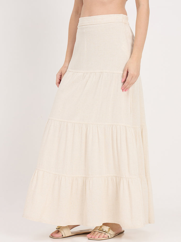 Madame Beige Tiered Rayon Blend Skirt