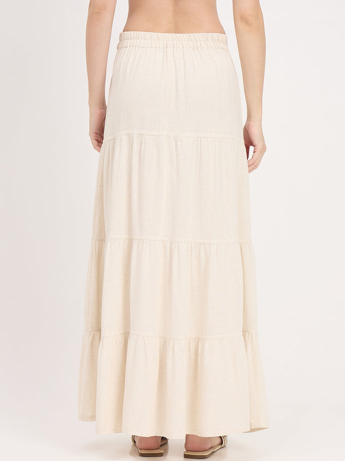 Madame Beige Tiered Rayon Blend Skirt