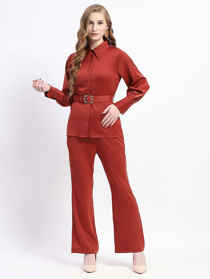 Madame Belted Shirt and Trousers Rust Orange Co-ord Set