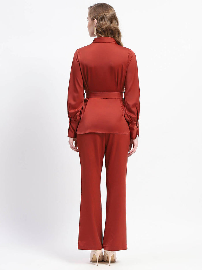 Madame Belted Shirt and Trousers Rust Orange Co-ord Set
