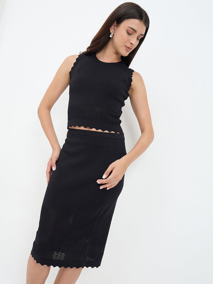 Madame Black Knitted Skirt Co-ord Set