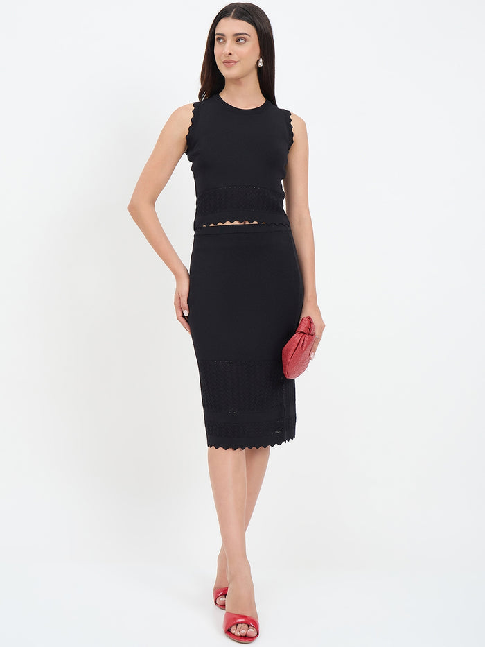 Madame Black Knitted Skirt Co-ord Set