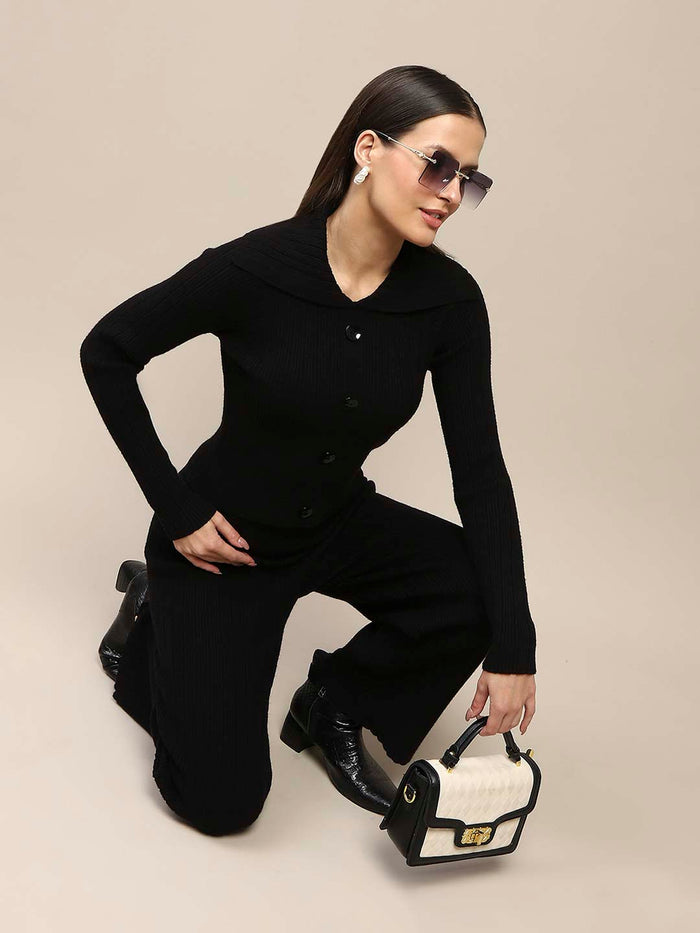 Madame Black Knitted Top and Bottom Co-Ord Set