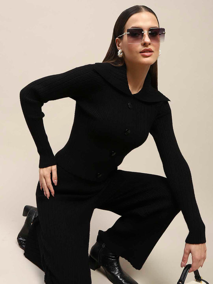 Madame Black Knitted Top and Bottom Co-Ord Set