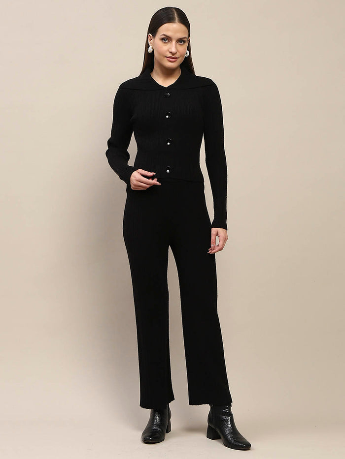 Madame Black Knitted Top and Bottom Co-Ord Set