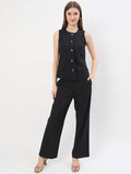 Madame Black Rayon Blend Striped Formal Co-ord Set