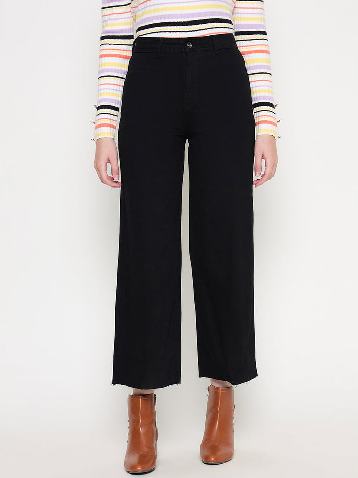 Madame Black Wide Leg Cotton Blend Denim