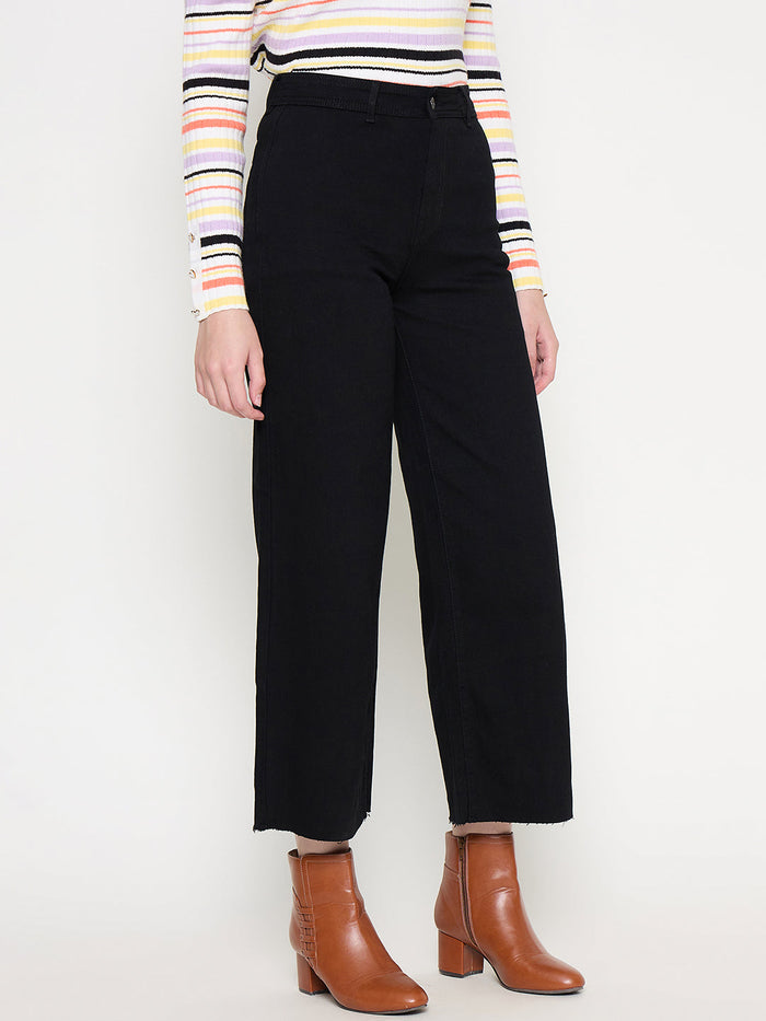 Madame Black Wide Leg Cotton Blend Denim