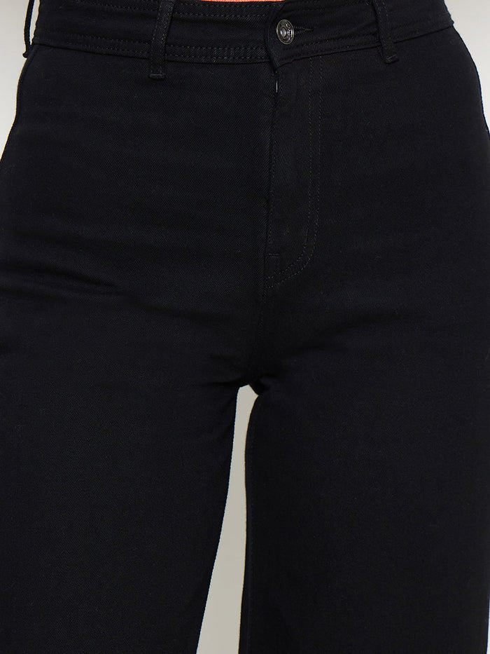 Madame Black Wide Leg Cotton Blend Denim