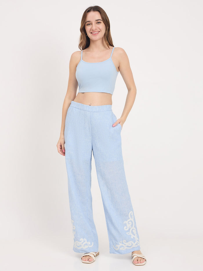 Madame Blue Embroidered Frill Co-ord Set