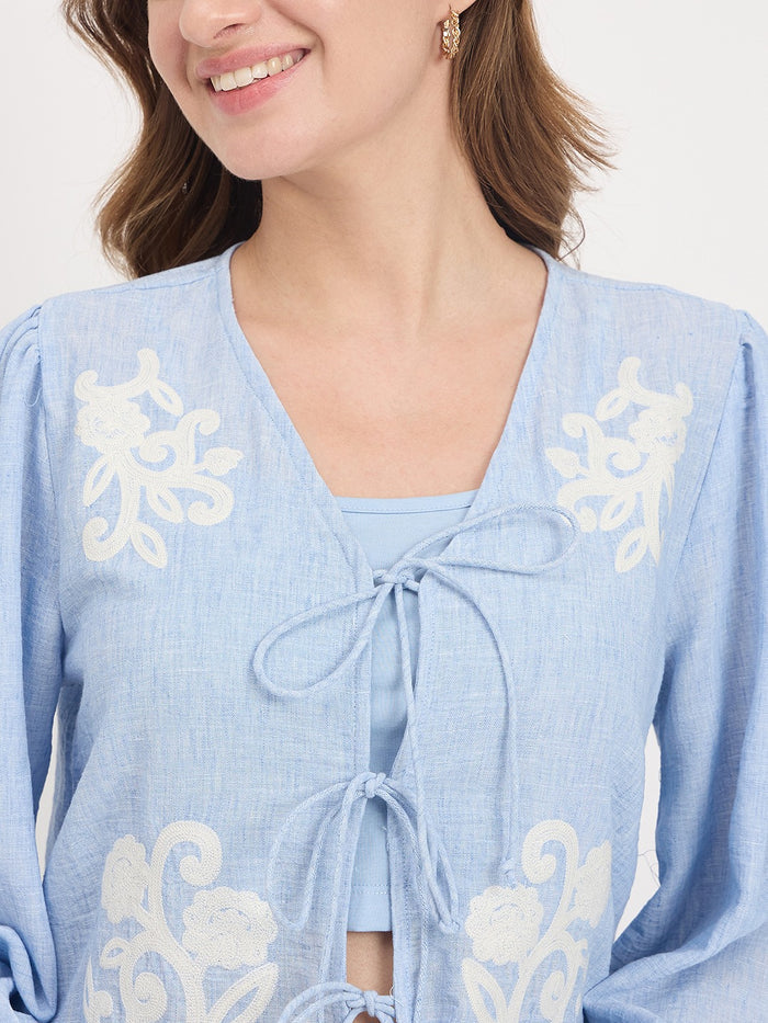 Madame Blue Embroidered Frill Co-ord Set