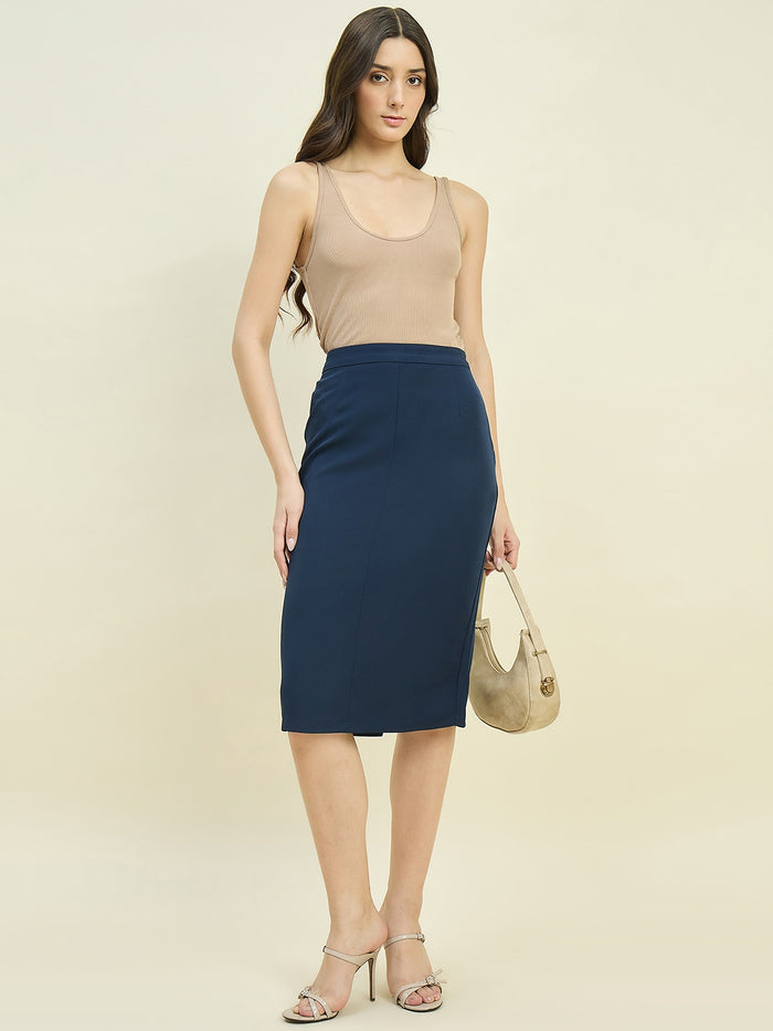 Madame Blue Mid Length Fitted Skirt