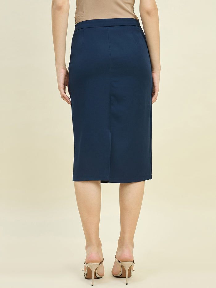 Madame Blue Mid Length Fitted Skirt