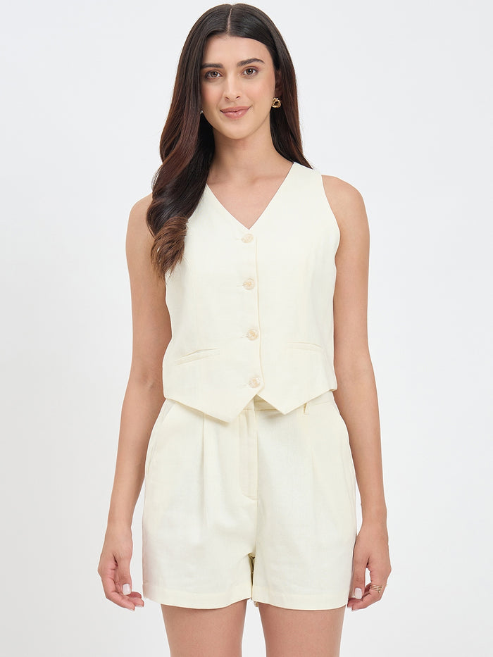 Madame Butter Yellow Rayon Linen Blend Co-ord Set
