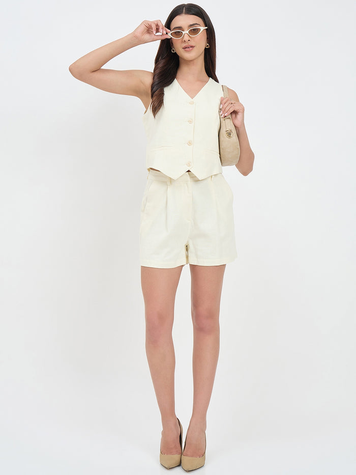Madame Butter Yellow Rayon Linen Blend Co-ord Set