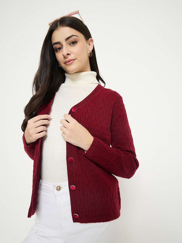 Madame Cable Knit Maroon Cardigan