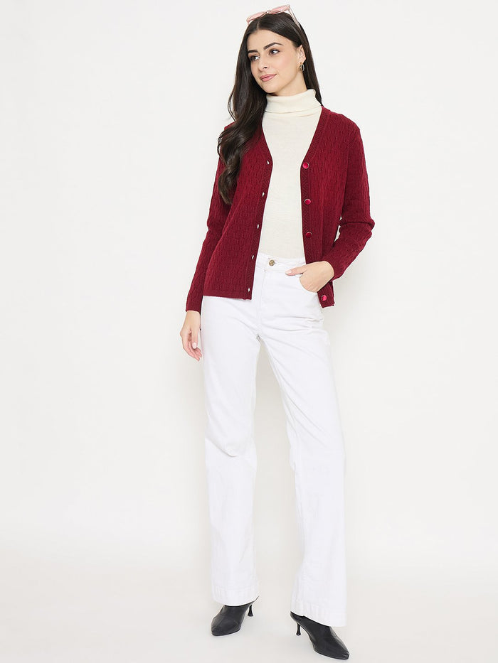 Madame Cable Knit Maroon Cardigan