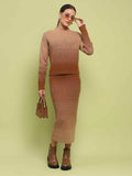 Madame Color Gradient Camel Top and Skirt Ensemble