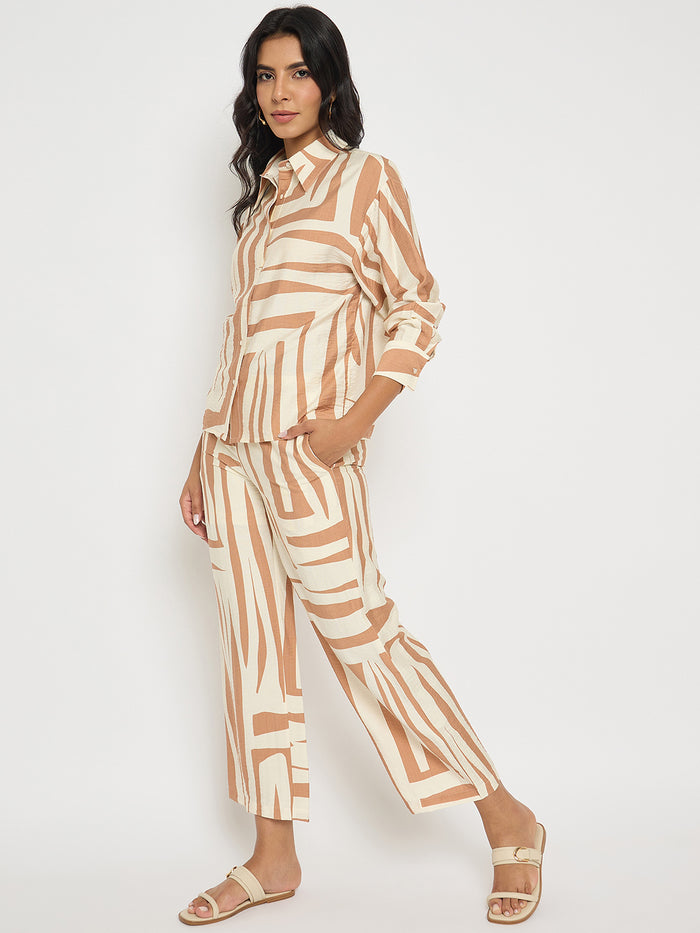 Madame Colorblock Top and Bottoms Rayon Blend Tan Brown Co-ord Set