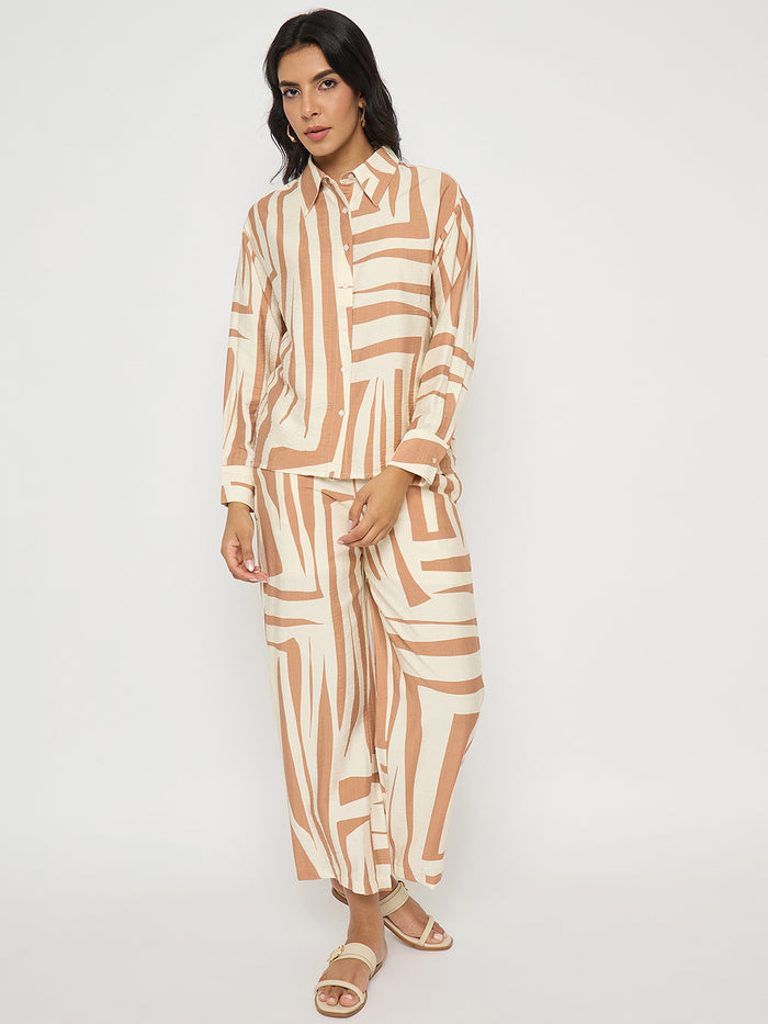 Madame Colorblock Top and Bottoms Rayon Blend Tan Brown Co-ord Set