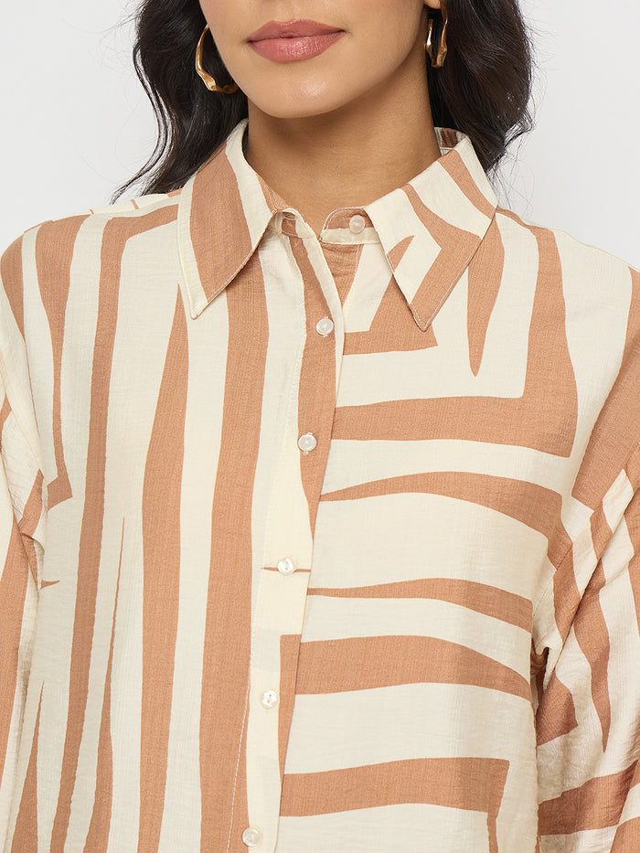 Madame Colorblock Top and Bottoms Rayon Blend Tan Brown Co-ord Set