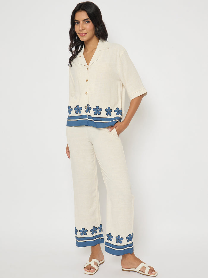 Madame Contrast Detailing Rayon Blend Beige Co-ord Set