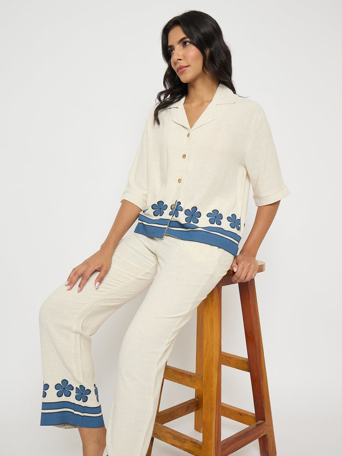 Madame Contrast Detailing Rayon Blend Beige Co-ord Set
