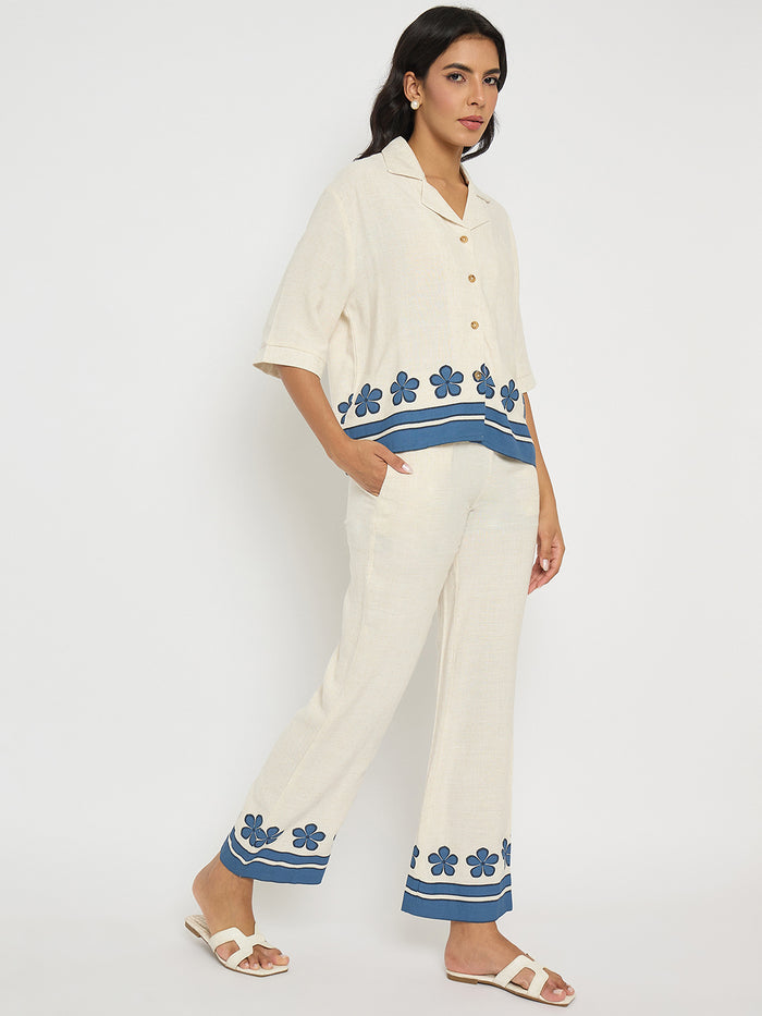 Madame Contrast Detailing Rayon Blend Beige Co-ord Set