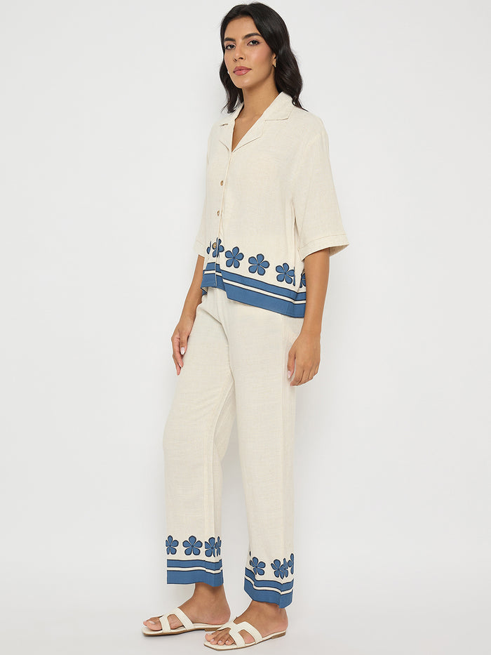 Madame Contrast Detailing Rayon Blend Beige Co-ord Set