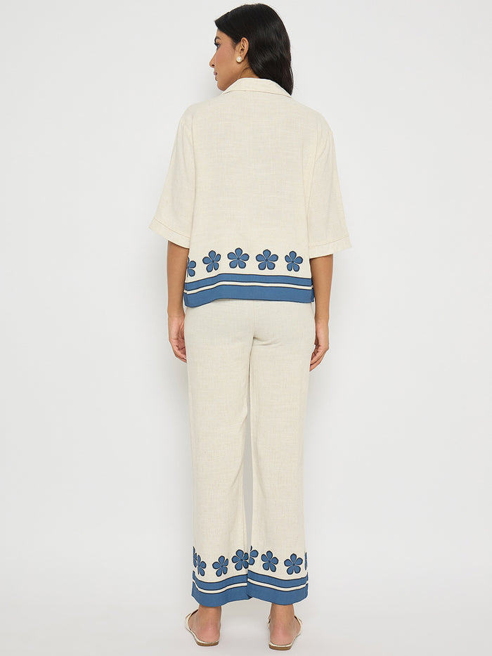 Madame Contrast Detailing Rayon Blend Beige Co-ord Set