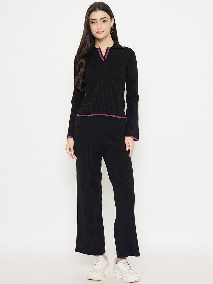Madame Contrast Trim Black Knitted Co-ord Set