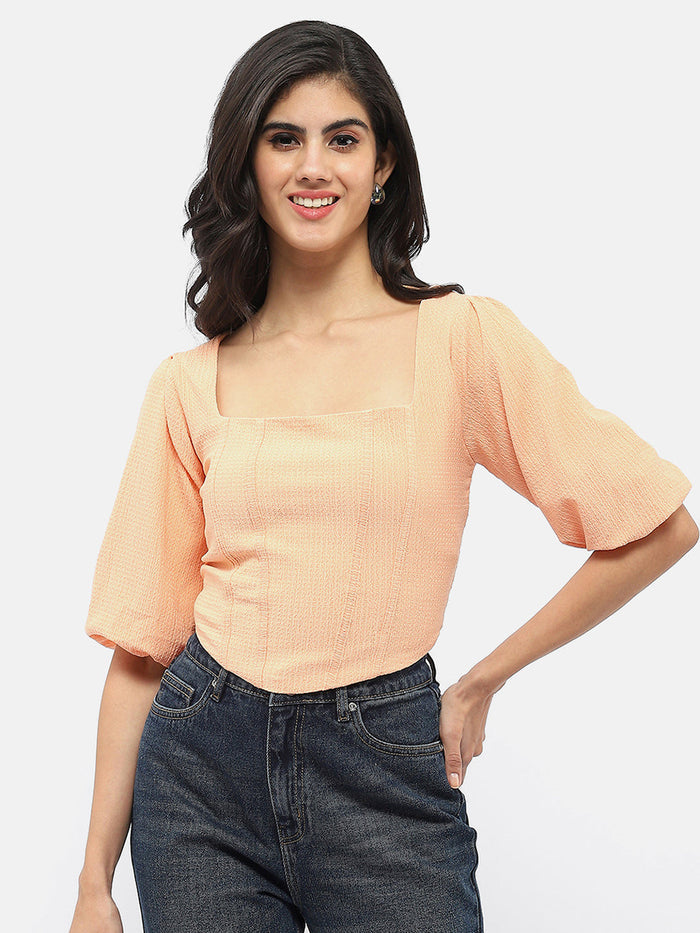 Madame Corset Inspired Peach Puff Sleeve Top