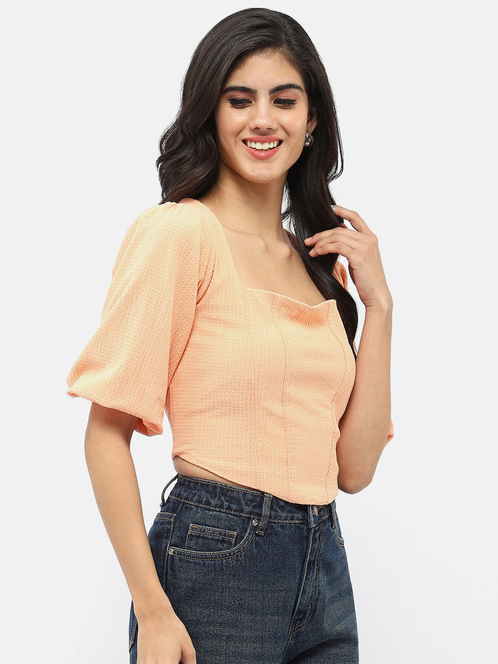 Madame Corset Inspired Peach Puff Sleeve Top
