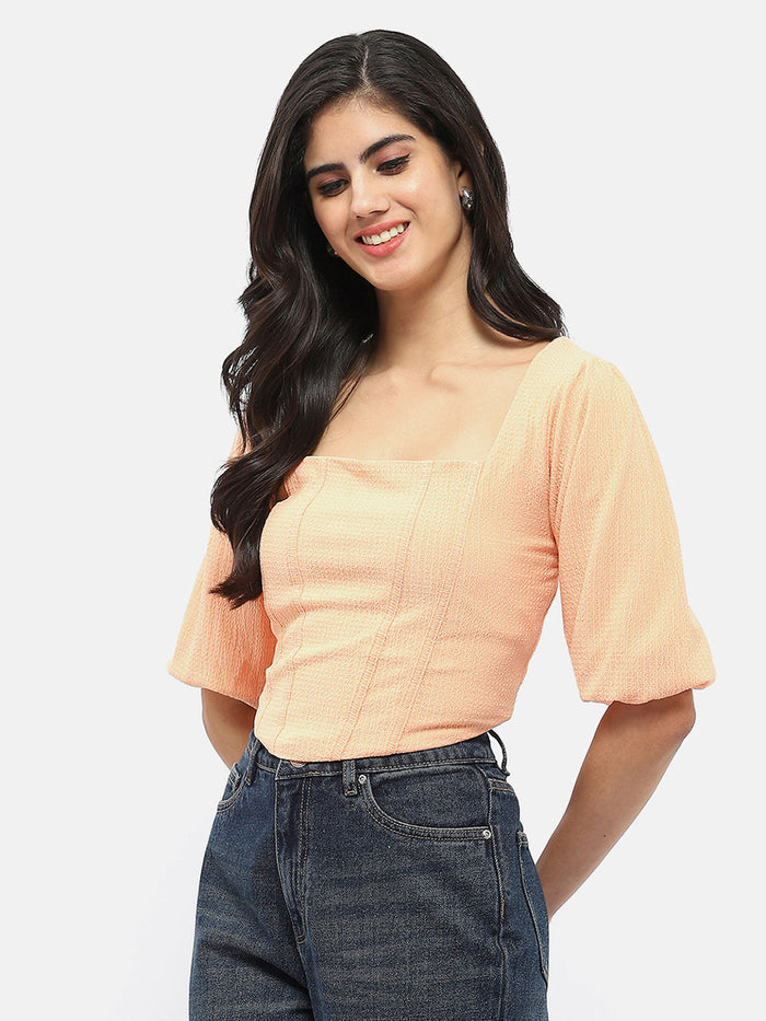 Madame Corset Inspired Peach Puff Sleeve Top