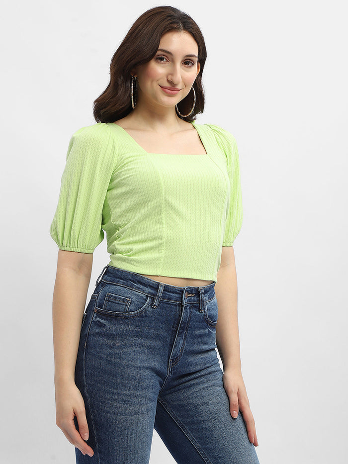 Madame Criss-Cross Back Neon Green Textured Top