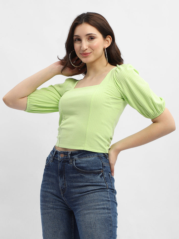 Madame Criss-Cross Back Neon Green Textured Top