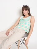 Madame Crochet Sleeveless Solid Green Cotton Top