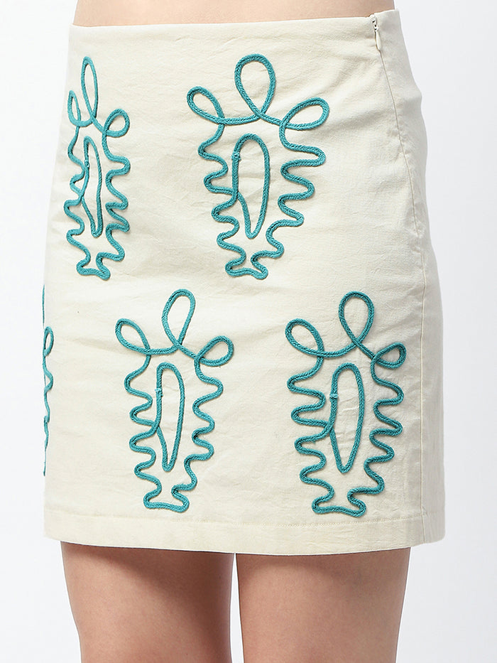 Madame Dori Embroidered Off White Mini Skirt