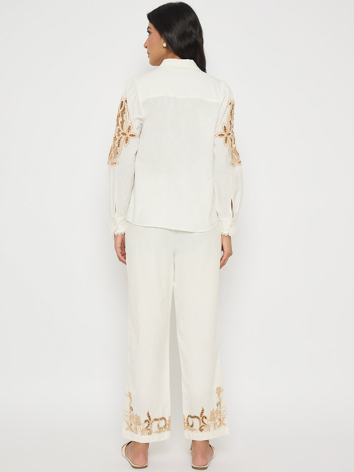 Madame Dori Embroidered White Cotton Blend Co-ord Set
