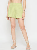 Madame Elasticated Solid Green Shorts