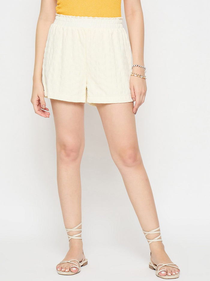 Madame Elasticated Solid Off White Shorts