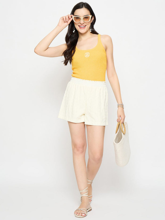Madame Elasticated Solid Off White Shorts