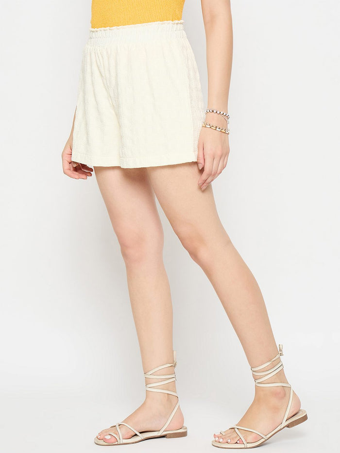 Madame Elasticated Solid Off White Shorts