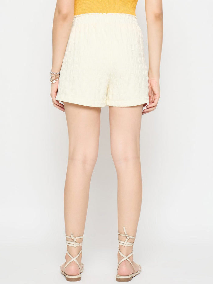 Madame Elasticated Solid Off White Shorts