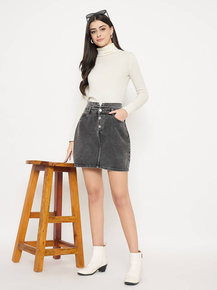 Madame Embellished Gray Wash Black Mini Skirt